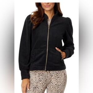NWT Lilly Pulitzer Black CABELLO Fleece Full Zip Jacket Ruffle Size Small